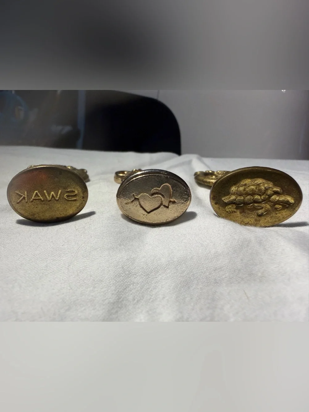Vintage Italian Brass Wax Seal Stamps SWAK Hearts Turtle Walkdens Wax 1960s